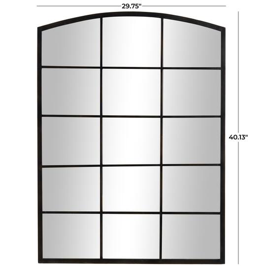 Black Arched Metal Windowpane Wall Mirror